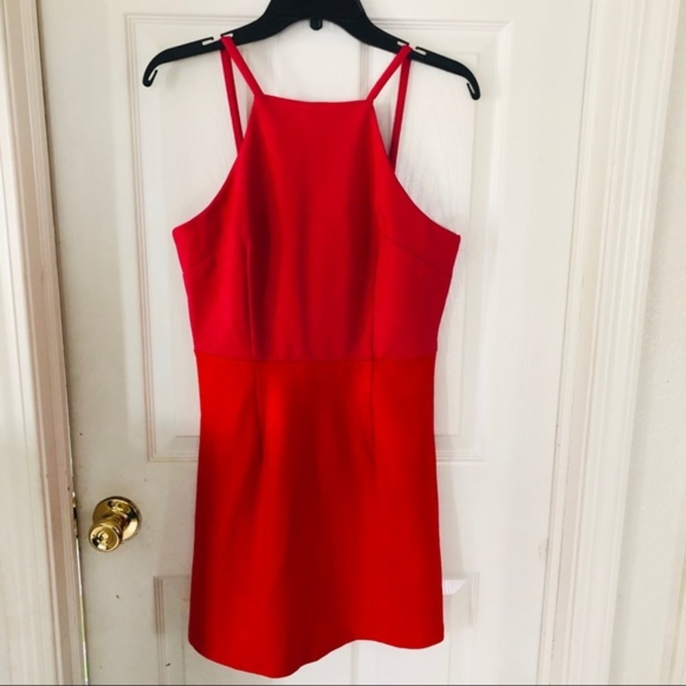 NWOT pink & red two tone halter spaghetti strap mini stretch dress size large